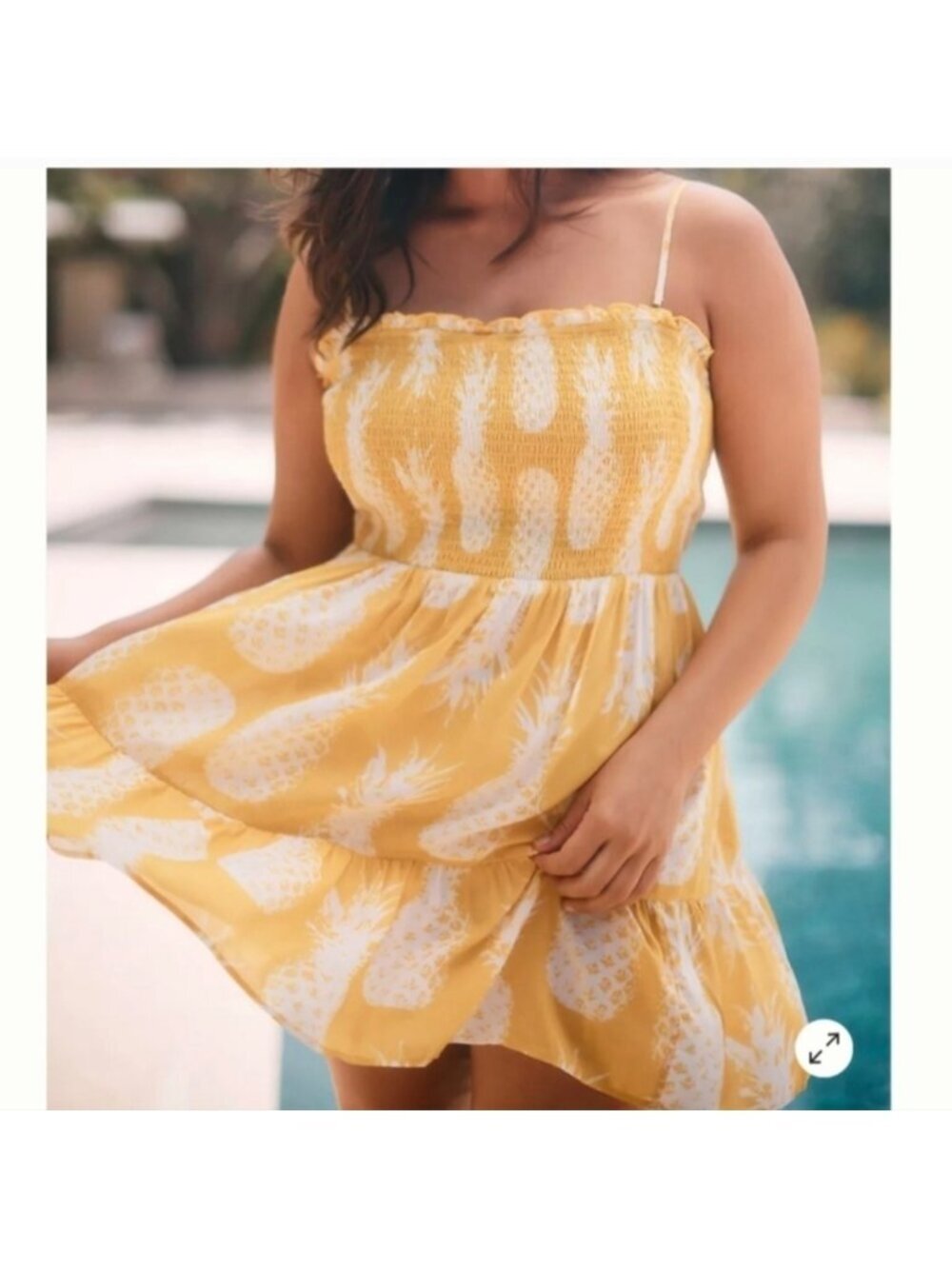 Anthropologie Yellow & White Mini Dress, Pineapple Print removable Straps sz 1x - Picture 10 of 16